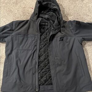 Snap Hooded Quilted-Lined Softshell Jacket - Dark Gray